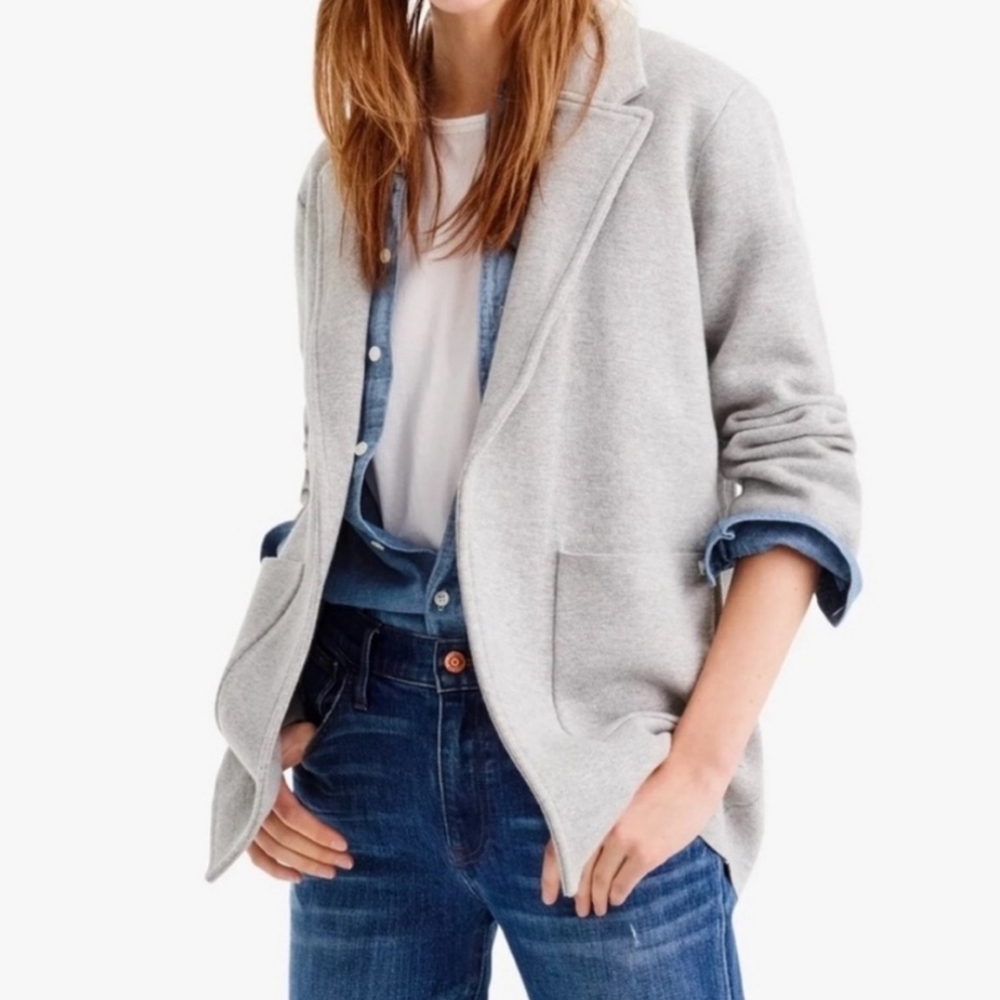 J.Crew Women's Gray Knit Blazer Jacket Cotton Size Small
